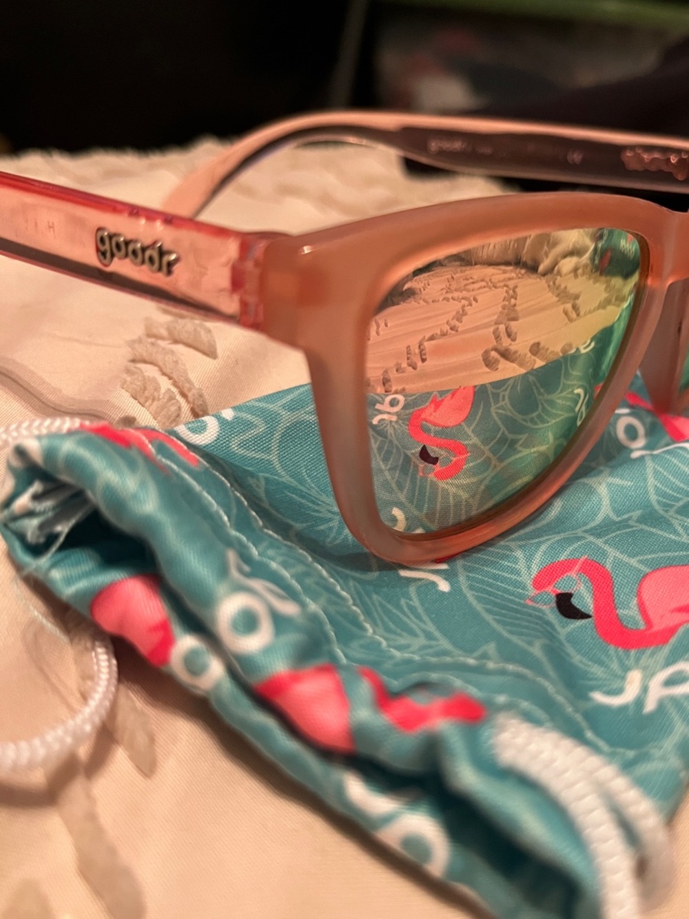 Goodr Pink Translucent Sunglasses with Mirrored Lenses